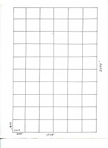 The initial grid created to map The Land.  Each square is 200 feet by 200 feet.  